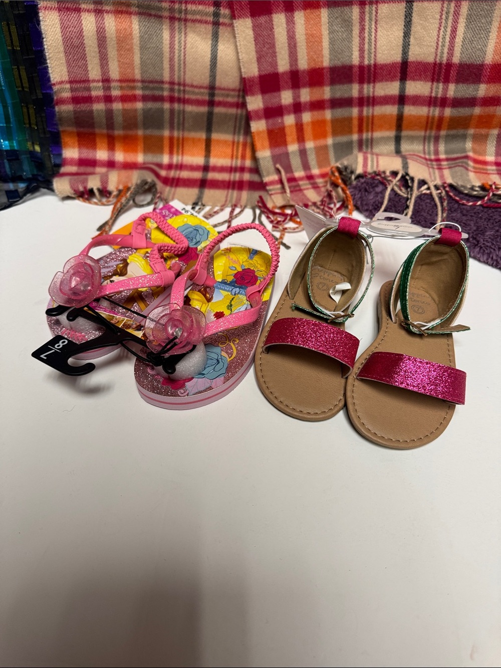 Girls Pink Floral Glitter Flip Flop Sandals